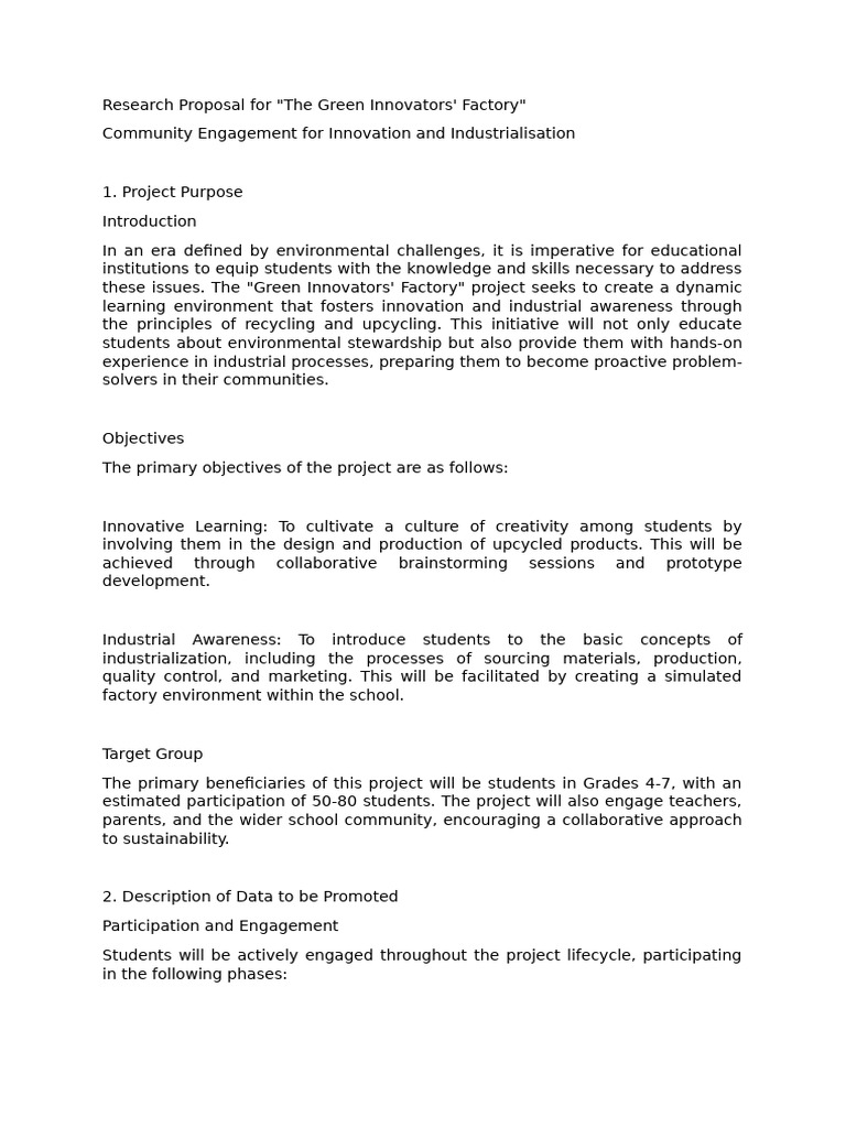 Green Innovators' Factory Proposal | PDF | Innovation | Recycling