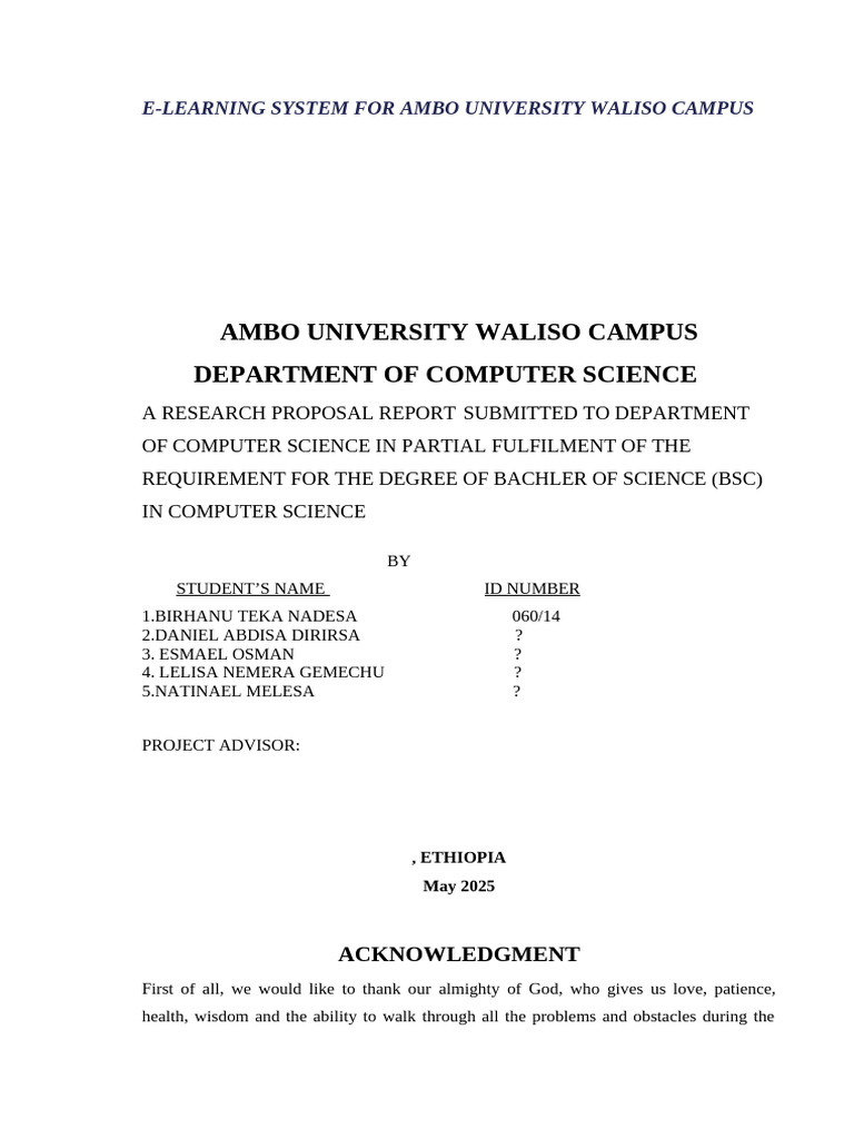 E-Learning System Proposal for Ambo University | PDF | Educational ...