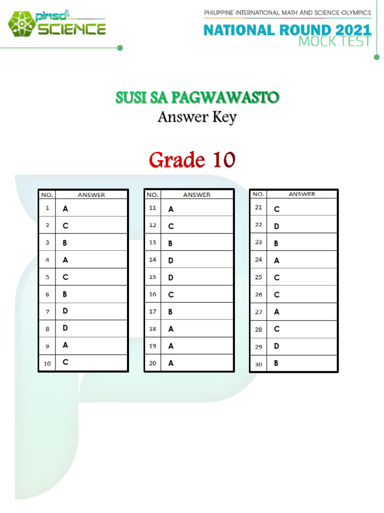 Answer Key Grade 10 | PDF