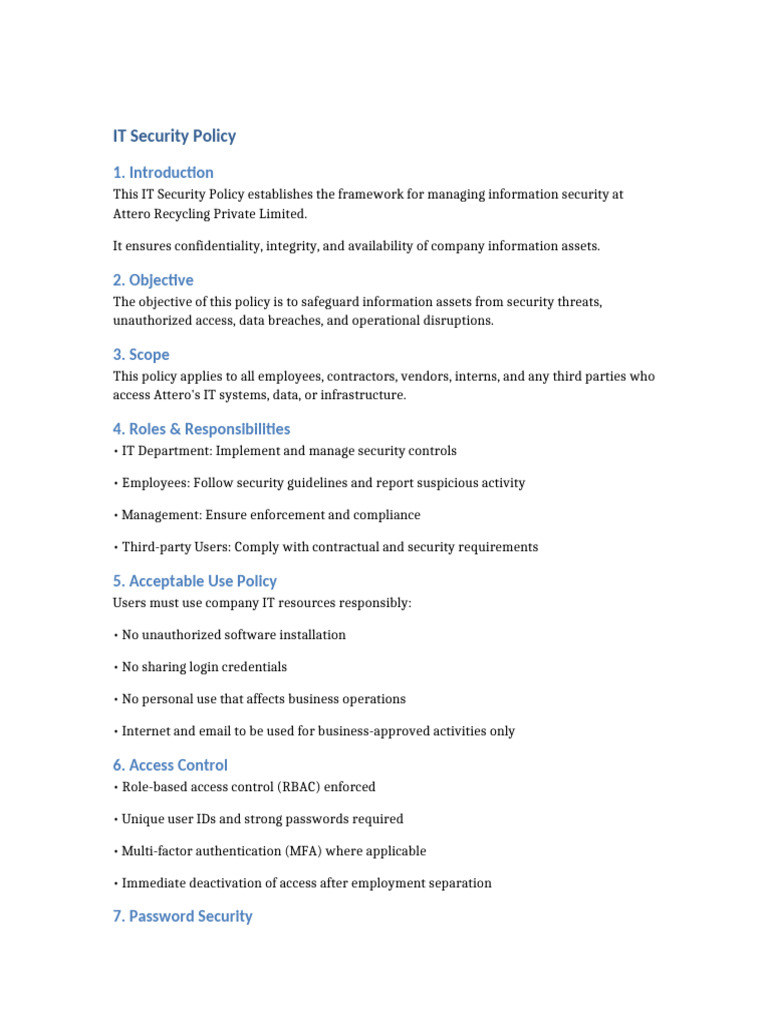 Attero IT Security Policy Final | PDF | Security | Computer Security