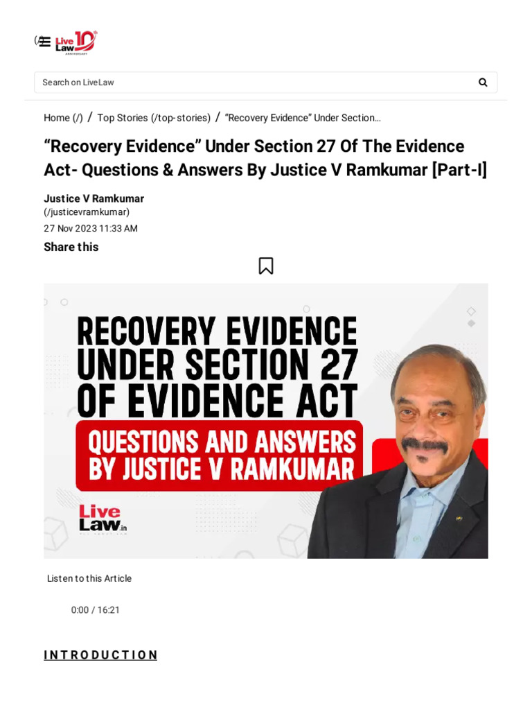 Section 27 Evidence Act Insights | PDF | Judiciaries | National Supreme ...