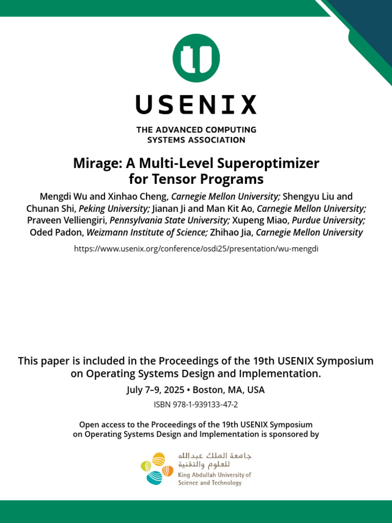 Mirage: Multi-Level Superoptimizer for Tensor Programs | PDF | Deep ...