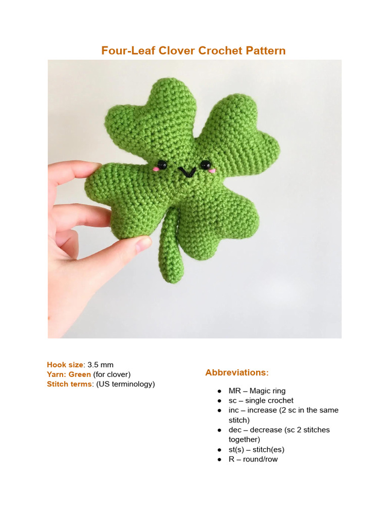 Four-Leaf Clover Crochet Instructions | PDF | Crochet | Figured Fabrics