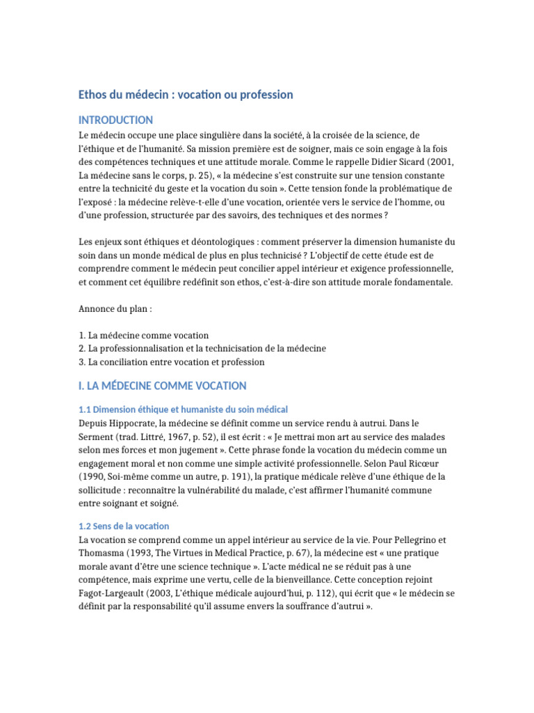 Ethos médical : vocation vs profession | PDF | Médecine | Moralité