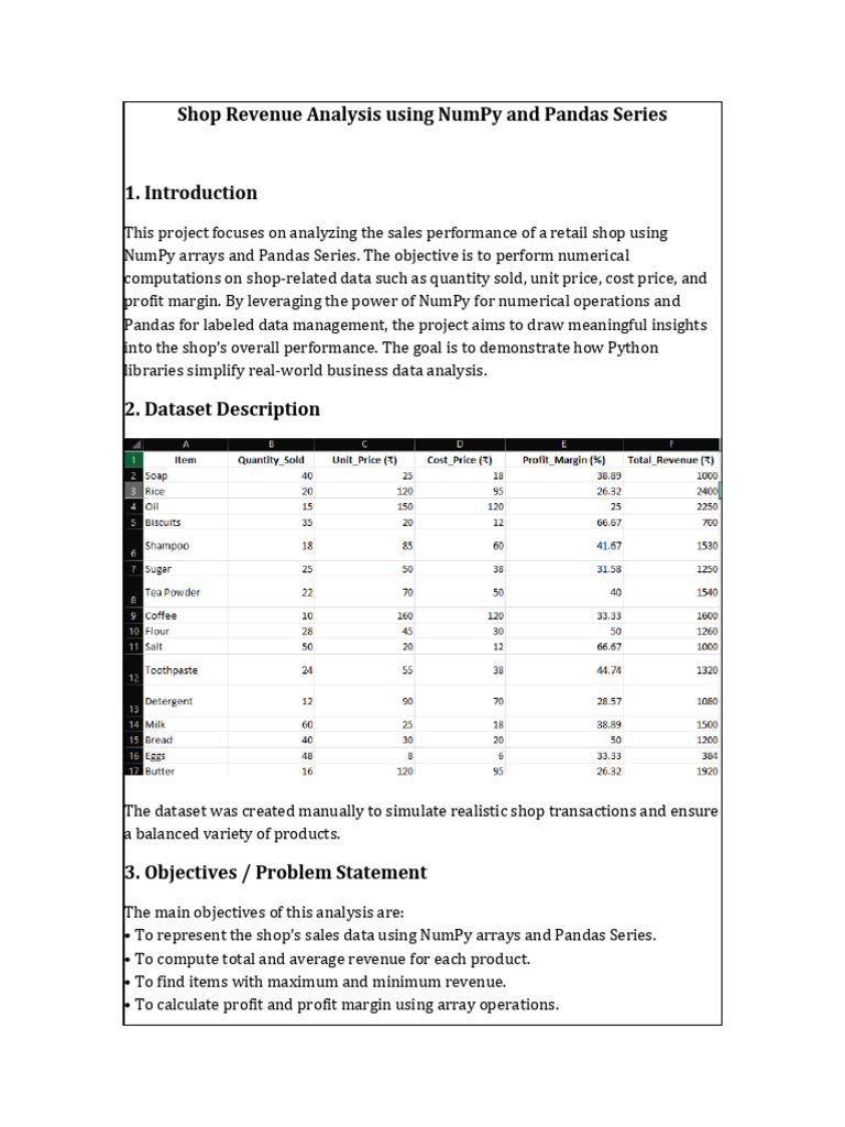 Shop Sales Analysis with NumPy & Pandas | PDF | Data | Statistics