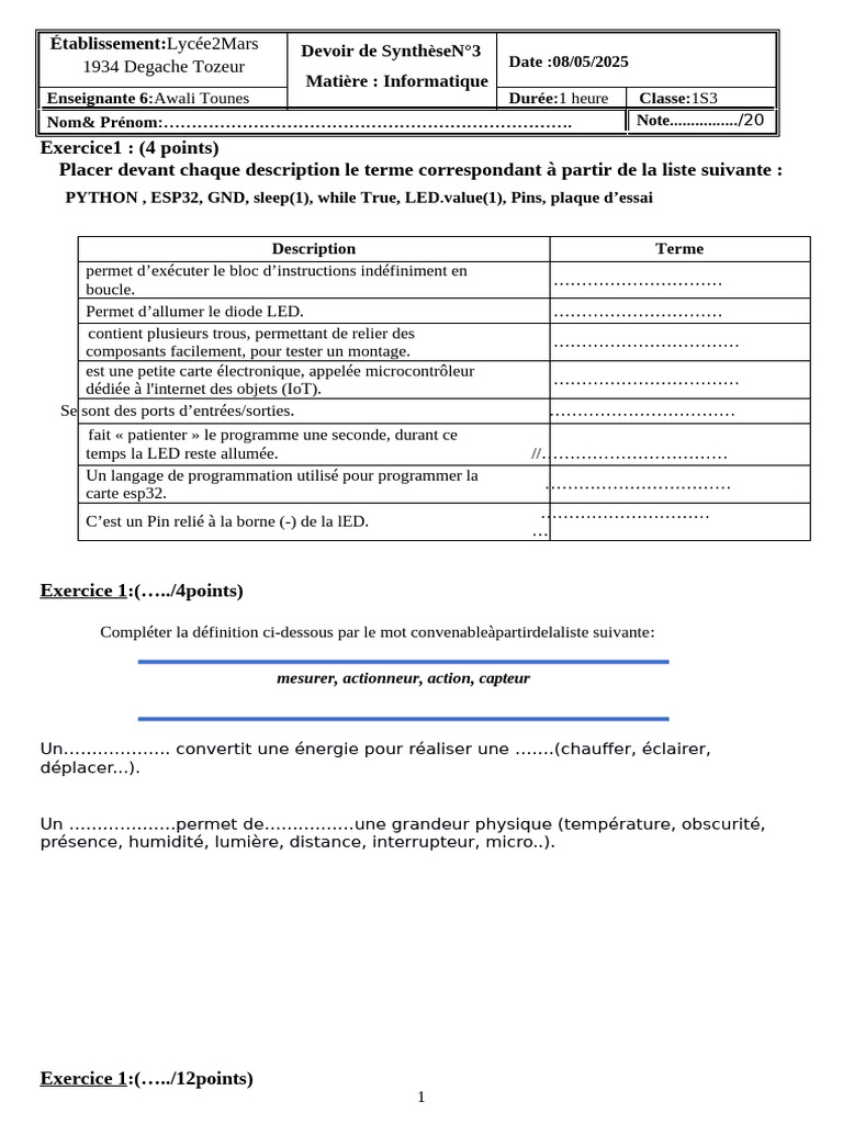 Exercice de programmation ESP32 et LED | PDF | Diode ...