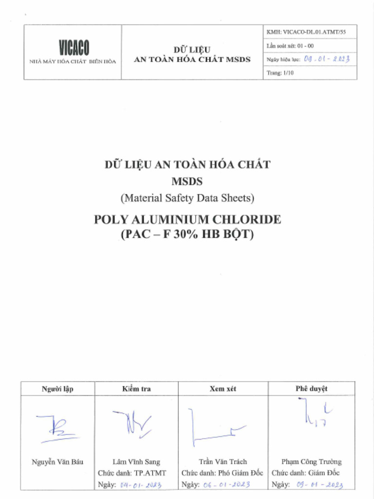 Msds Pac F 30%Hb B T | PDF