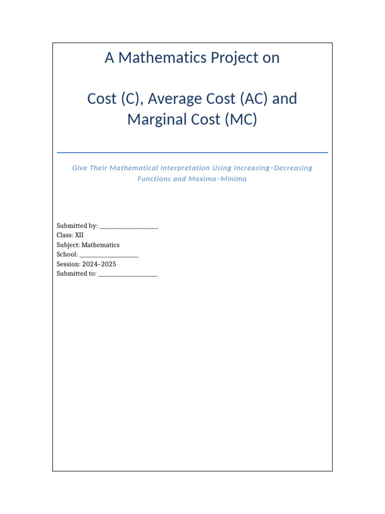 ISC Maths Project Full Cost Functions | PDF | Marginal Cost | Average Cost