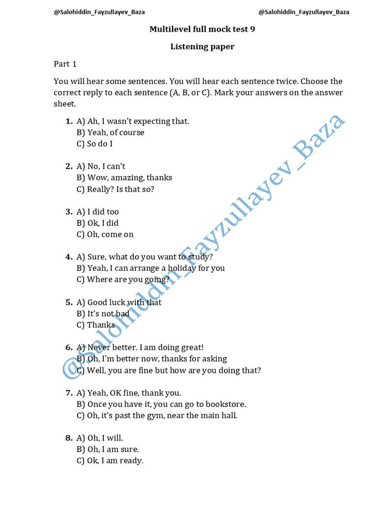 Multilevel Listening Mock Test 9 | PDF | Cost Of Living | Bird Migration