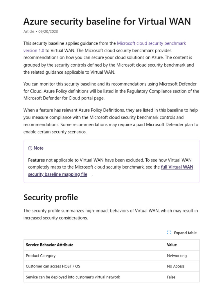 Azure Security Baseline For Virtual WAN - Microsoft Learn | PDF ...