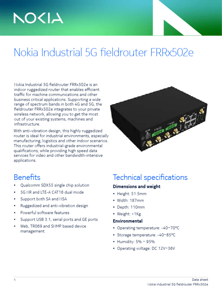 Nokia 5G Fieldrouter FRRx502e Data Sheet | PDF | Mobile Technology ...