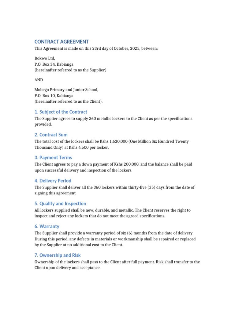 Locker Supply Contract Agreement | PDF