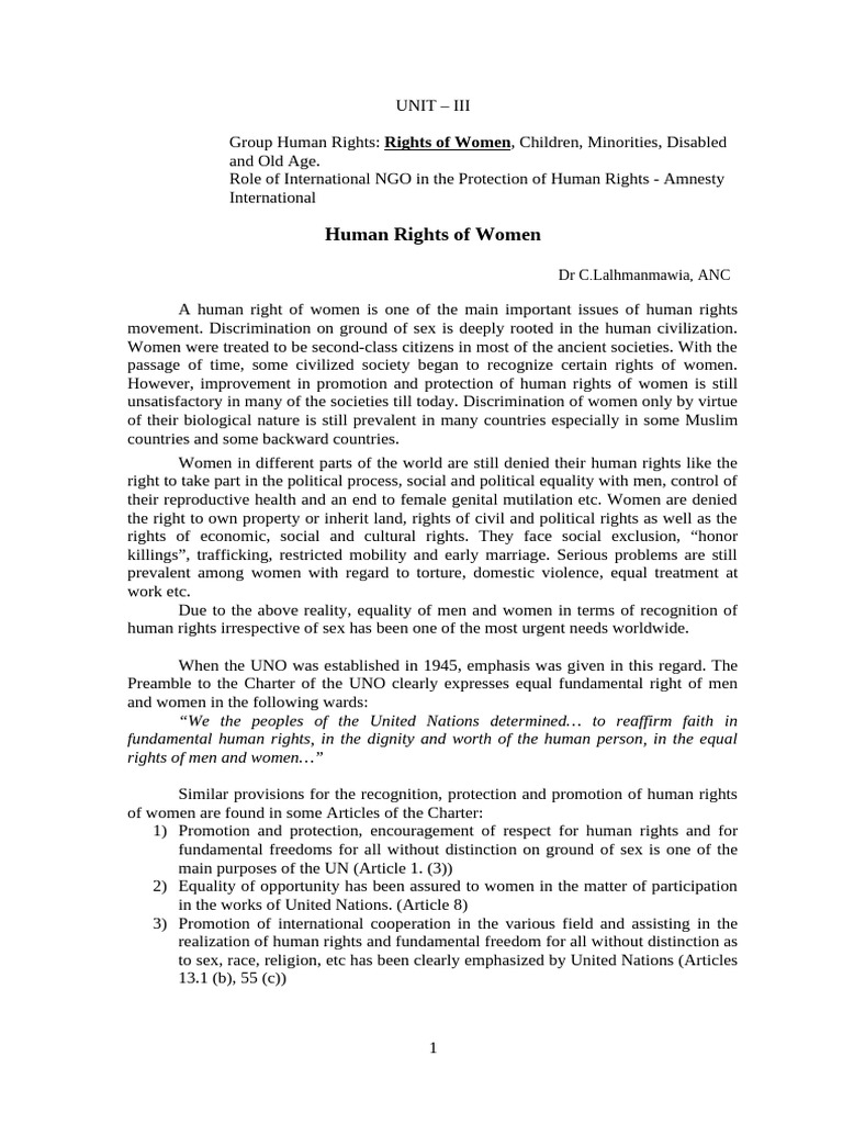 Unit-3 Rights of Women Final | PDF | Gender Studies | Discrimination ...