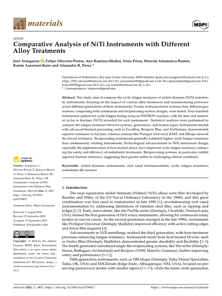 NiTi Instruments: Cyclic Fatigue Comparison | PDF | Fatigue (Material ...