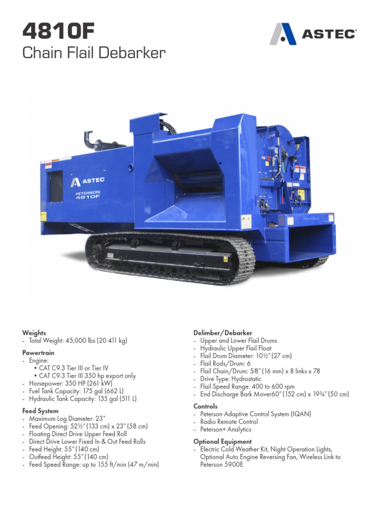 Chain Flail Debarker Specifications | PDF | Horsepower | Land Vehicles
