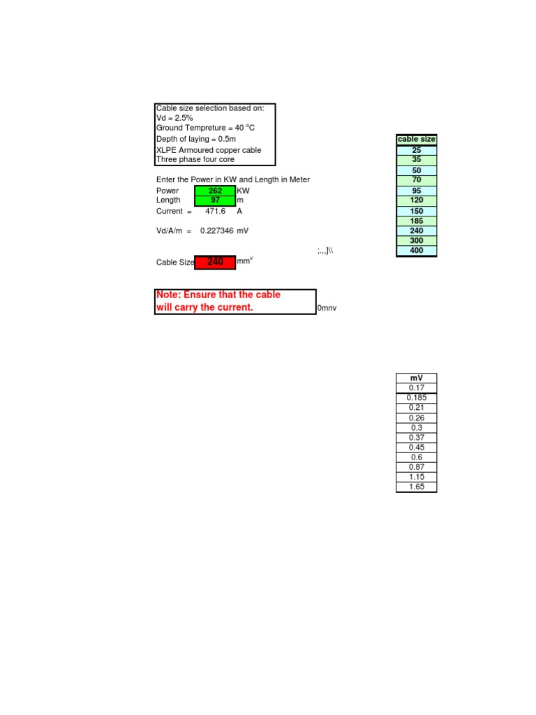 Cable Selection Chart PDF