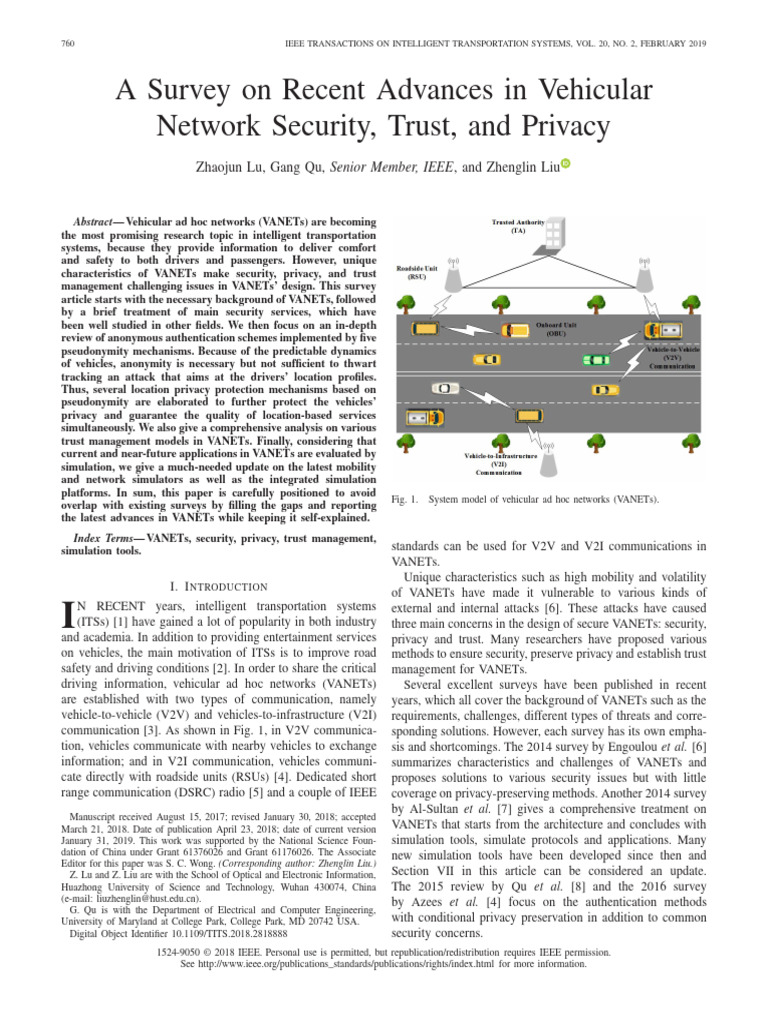 A Survey On Recent Advances in Vehicular Network Security, Trust, and ...