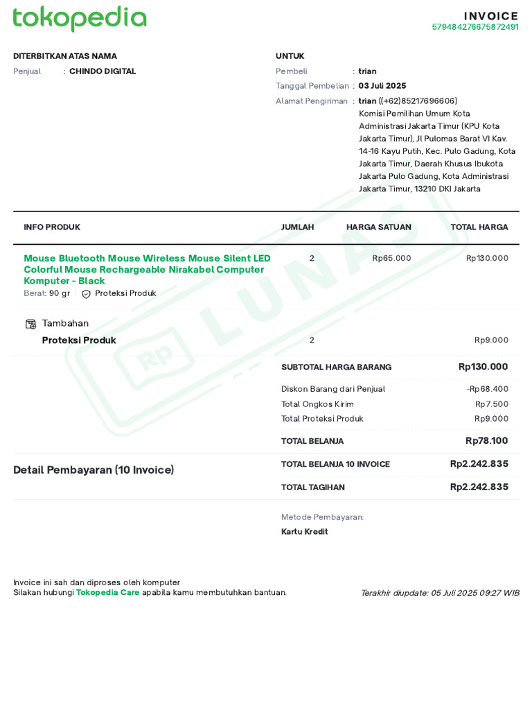 Invoice Pembelian Mouse Bluetooth 2025 | PDF