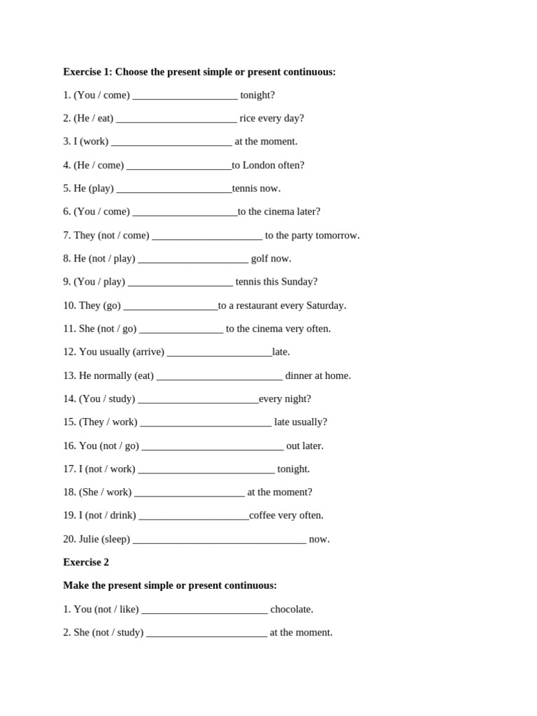 Present Simple vs. Present Continuous Exercises | PDF | Chess Openings ...
