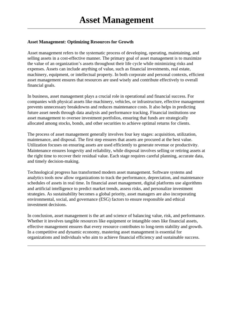 Asset Management | PDF | Asset Management | Investing