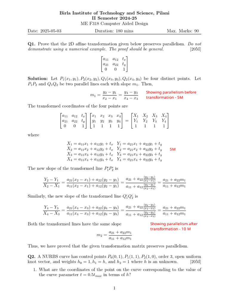 2D Affine Transformation and NURBS Analysis | PDF | Mathematical ...