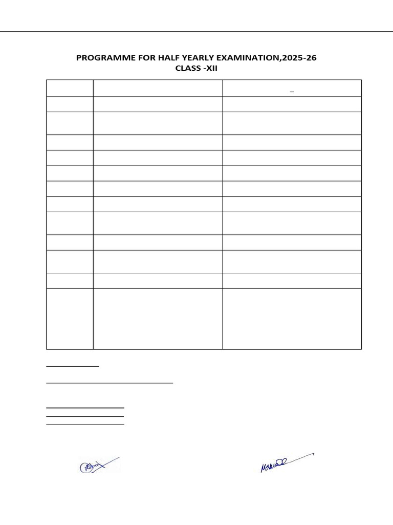 Class 12 Half Yearly Exam Routine 2025 | PDF