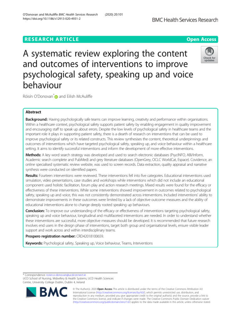 A Systematic Review Exploring The Content and Outcomes of Interventions ...