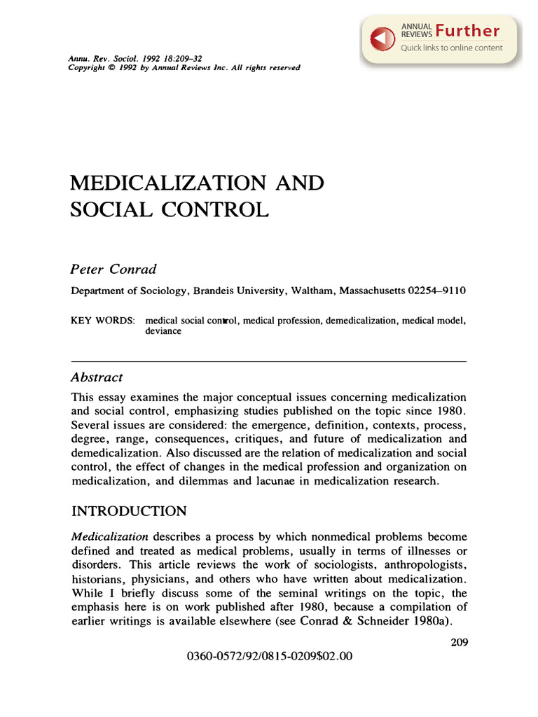 3 - 2 CONRAD - Medicalisation and Social Control | PDF | Pediatrics ...
