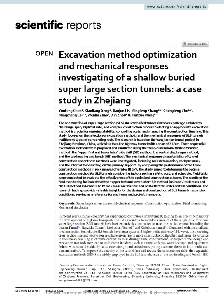 Excavation Method Optimization and Mechanical Resp | PDF | Tunnel ...