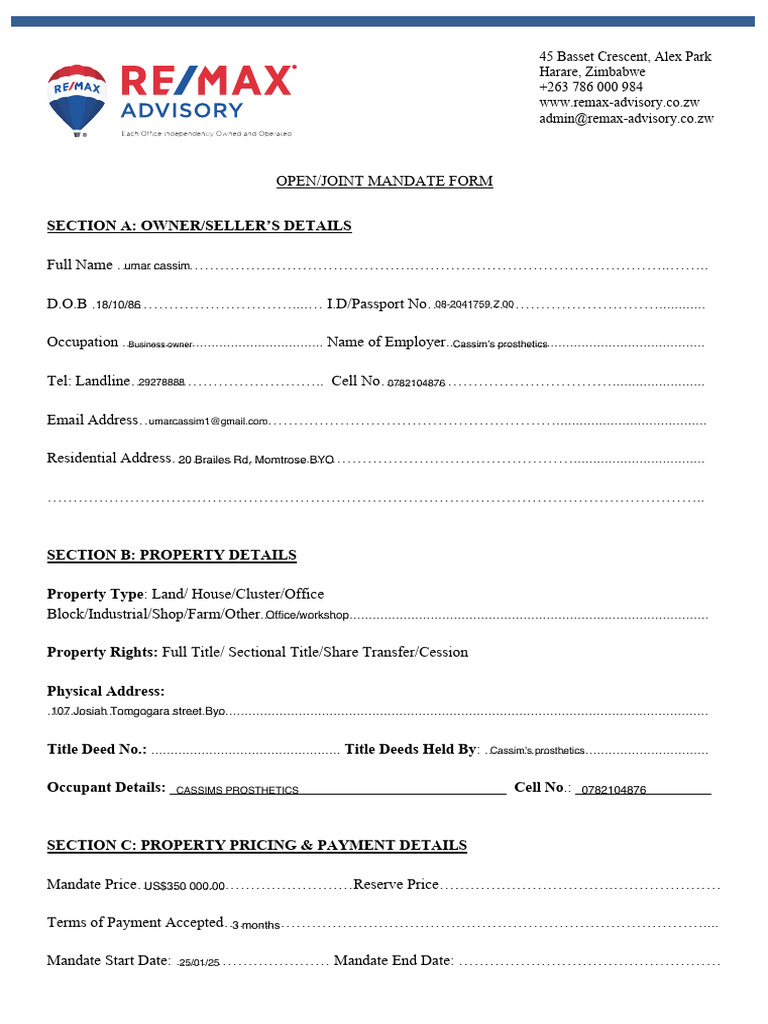 Open Joint Mandate Form for Property Sale | PDF | Invoice | Deed