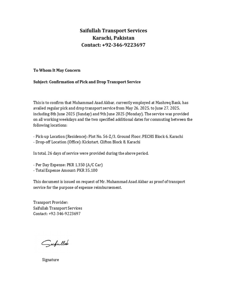 Confirmation of Transport Service Receipt | PDF