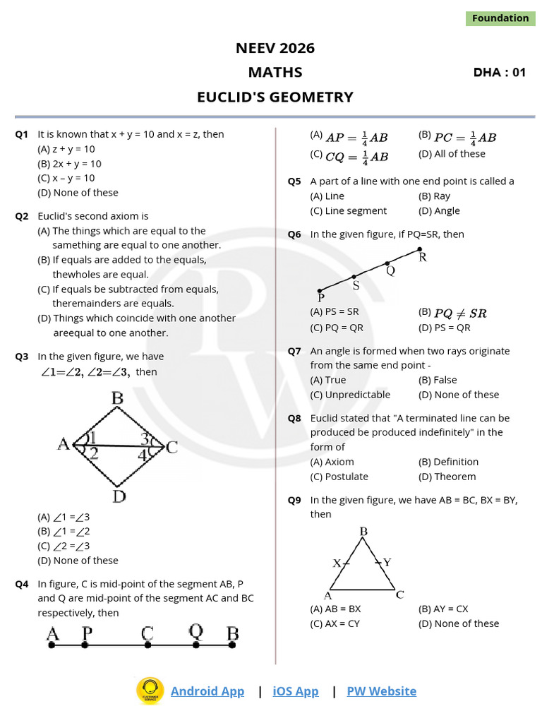 Euclid's Geometry Practice Questions | PDF | Axiom | Euclid