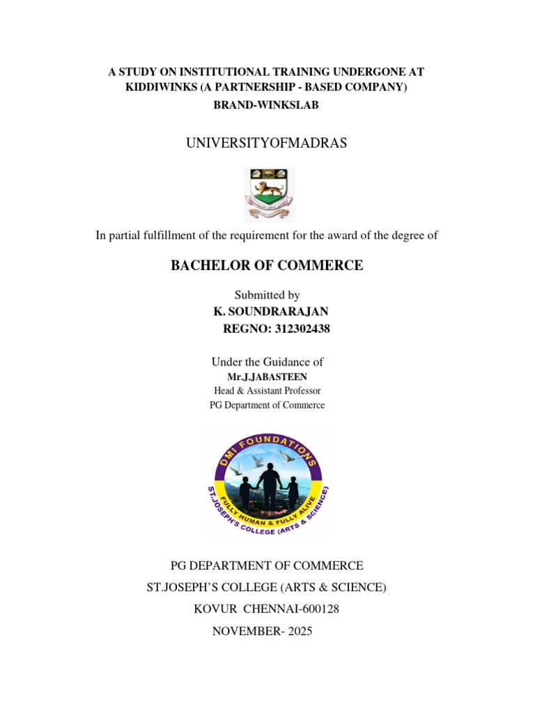 Institutional Training Report at Kiddiwinks | PDF | Doctor Of ...