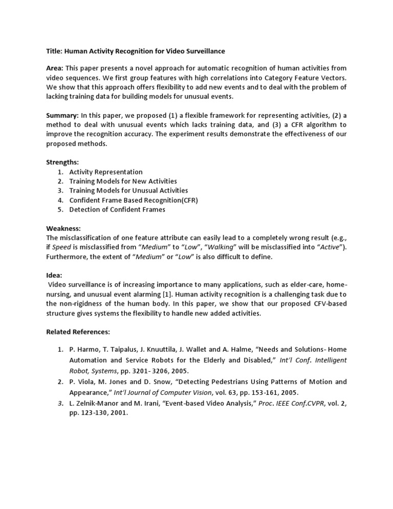 Video Surveillance Activity Recognition | PDF