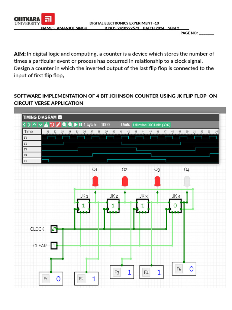 Johnson Counter Using JK Flip Flop | PDF