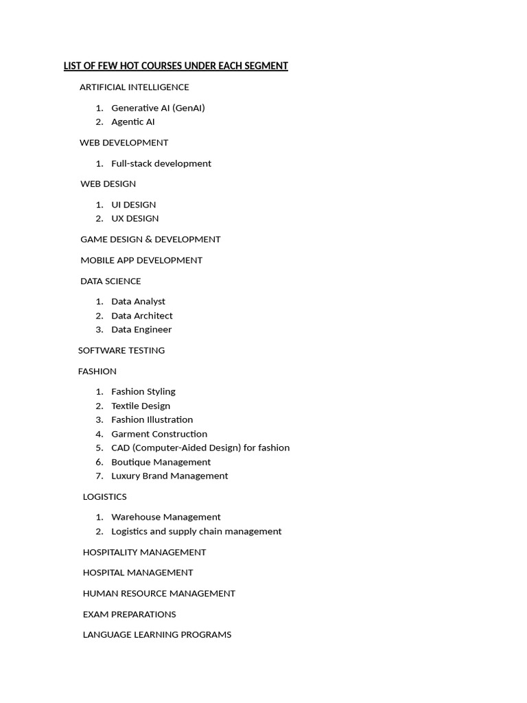Hot Courses Across Various Segments | PDF