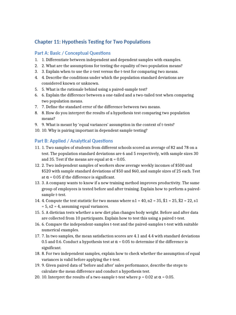 Hypothesis Testing for Two Populations | PDF | Student's T Test ...