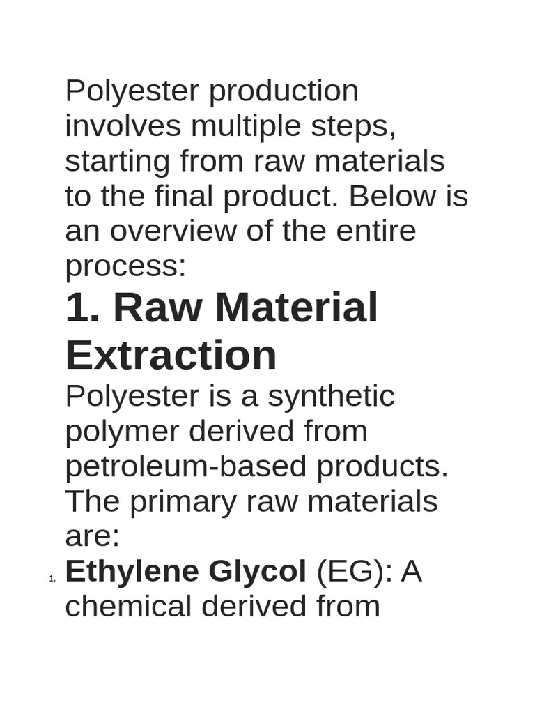 Polyester Fiber Manufacturing Steps | PDF | Polyester | Textiles