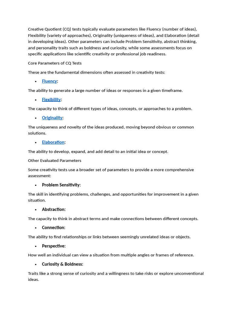 Understanding Creative Quotient (CQ) Tests | PDF
