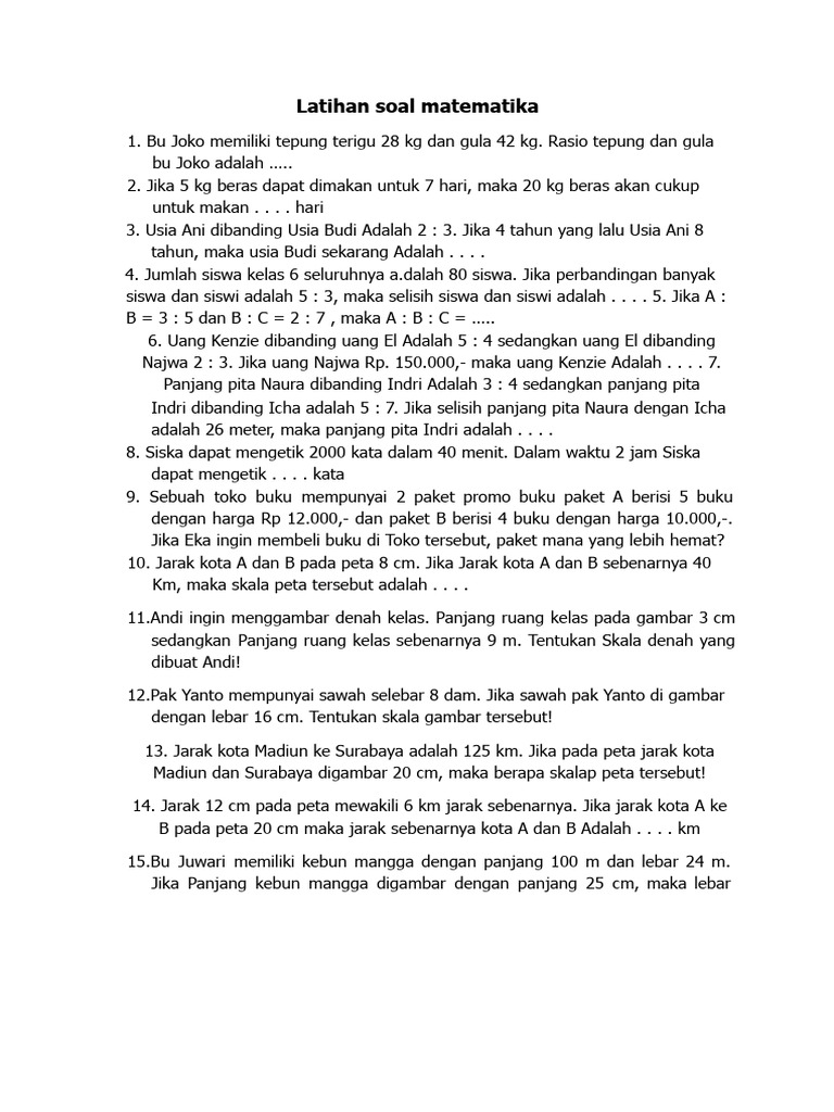 Latihan Soal Matematika Rasio dan Skala | PDF