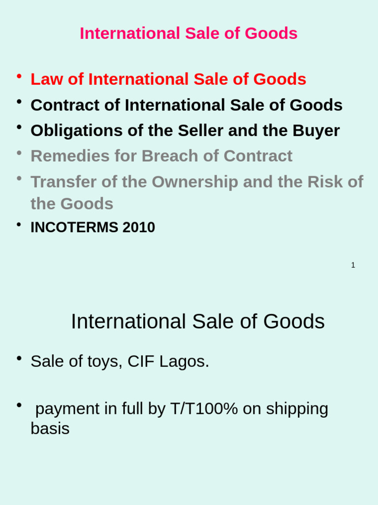 International Sale of Goods Law Overview | PDF | Offer And Acceptance ...