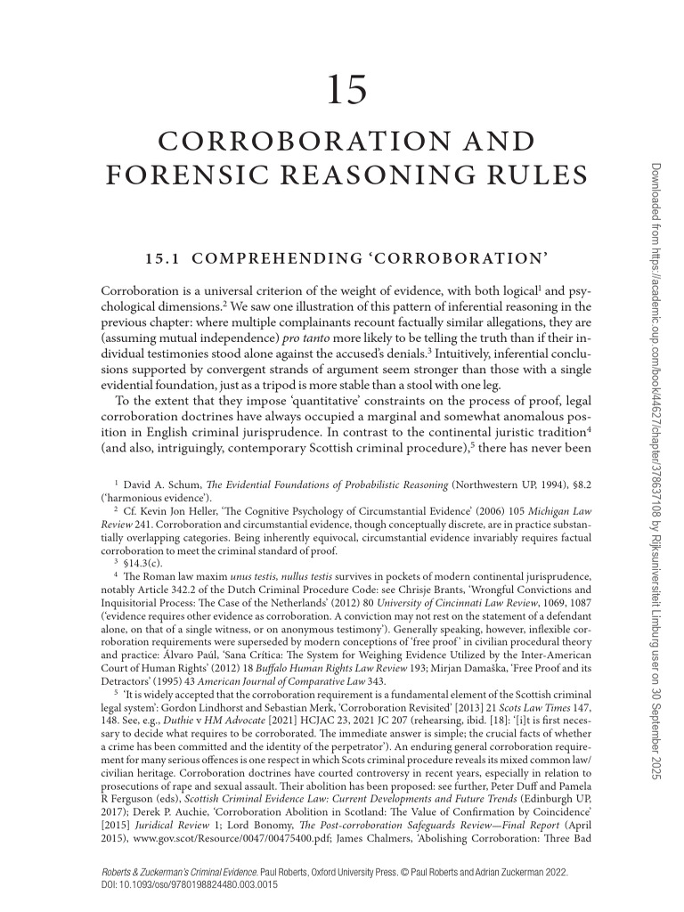 Corroboration in Criminal Evidence | PDF | Evidence (Law) | Witness