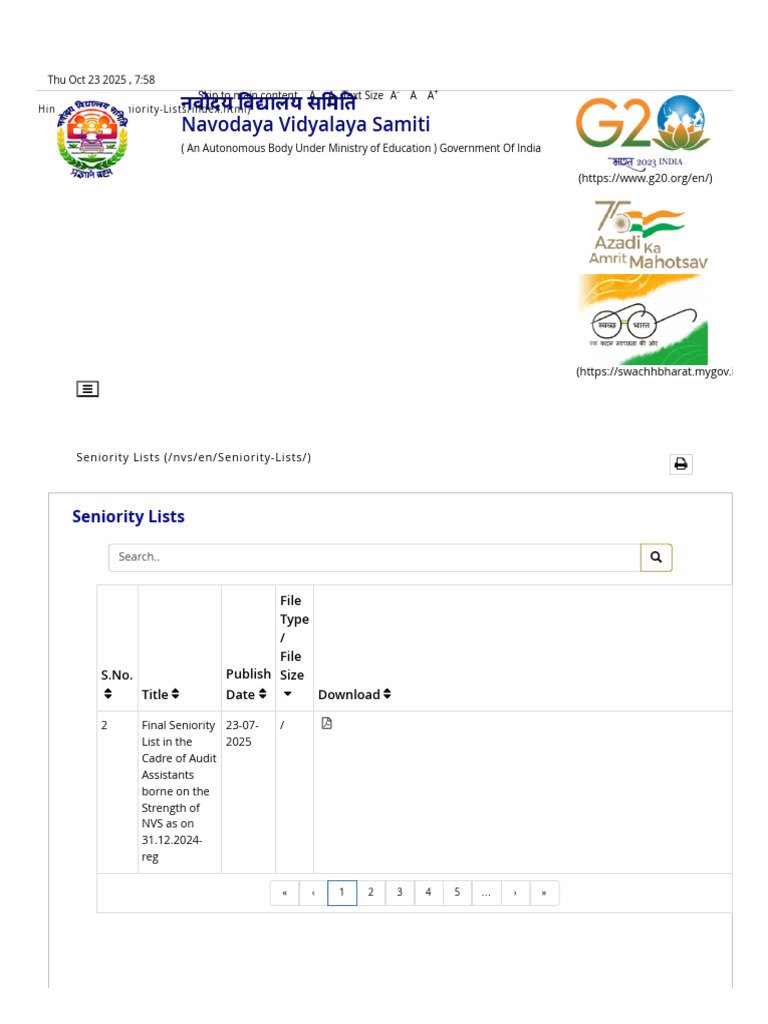 Navodaya Vidyalaya Seniority Lists | PDF | Education Economics | Schools