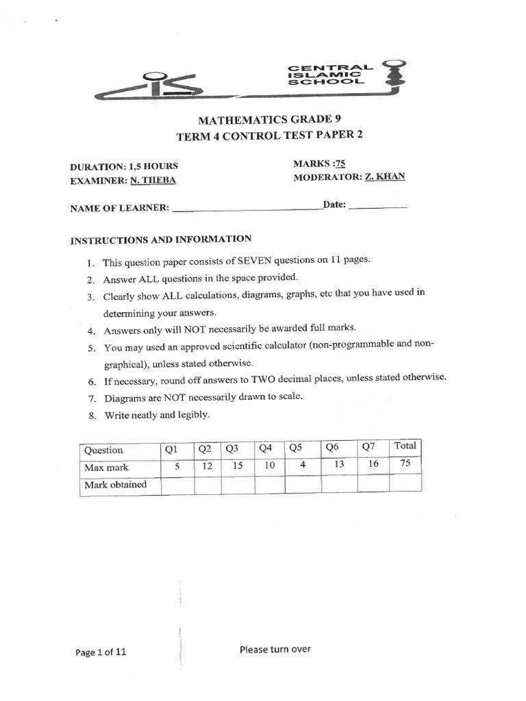 Maths GR 9 Paper 2 23 | PDF