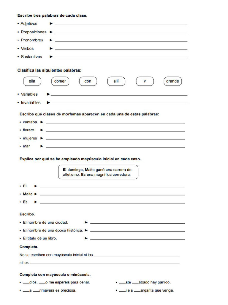 Examen Tema 1 Lengua 5 Primaria Santillana Nuevo | PDF
