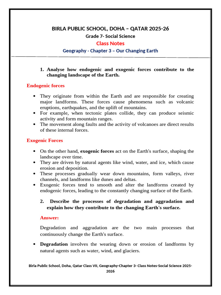 GR 7 Class Notes - Geo - CH 3 - Our Changing Earth | PDF | Erosion | River