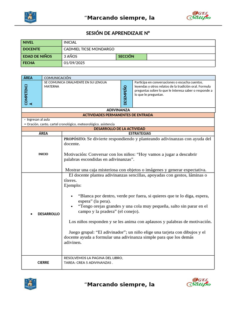 Actividades de Aprendizaje para Niños de 3 Años | PDF | Salón de clases ...