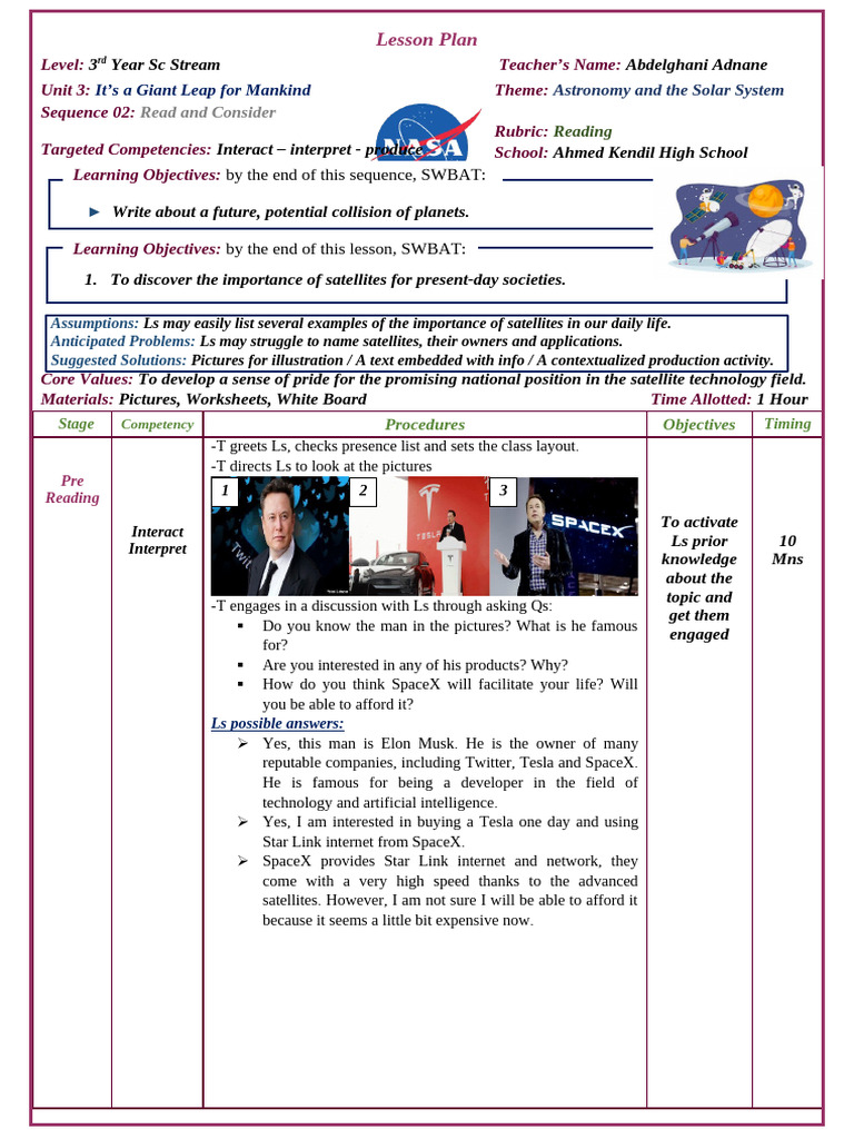 Read and Consider Lesson Plan | PDF | Satellite