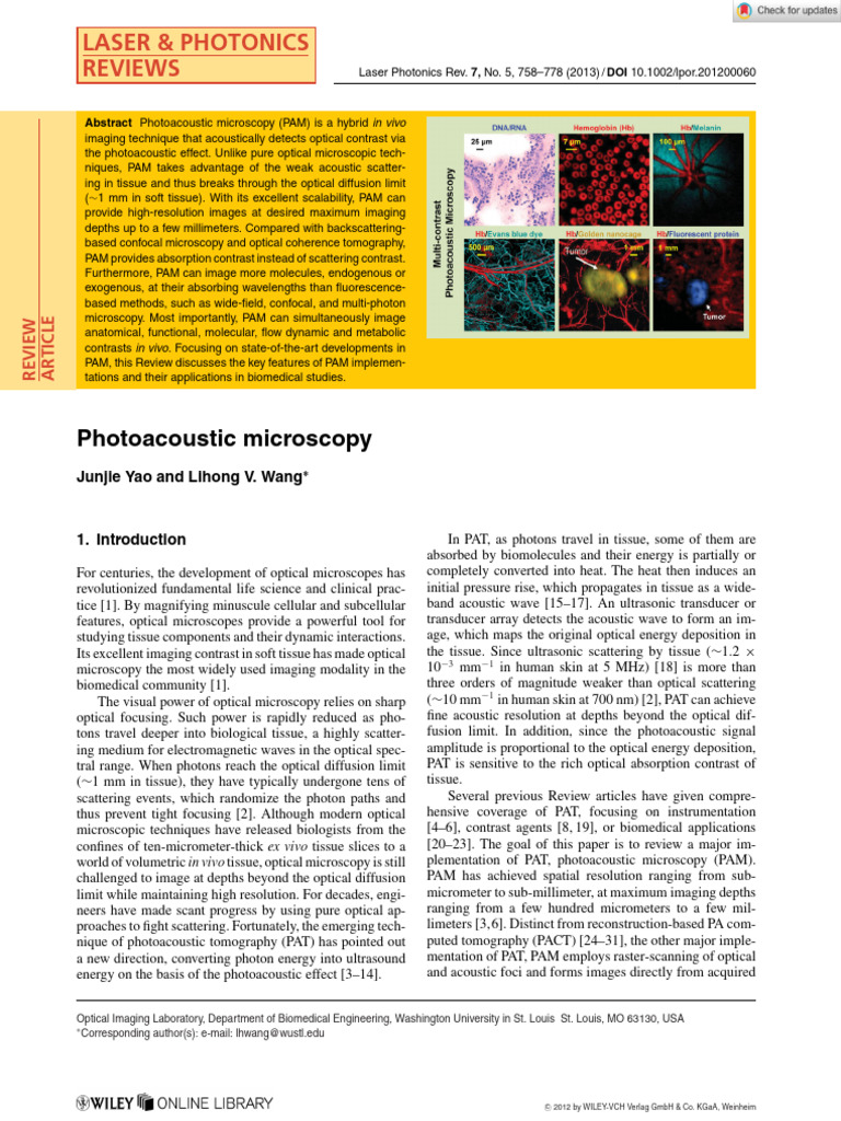 Advances in Photoacoustic Microscopy | PDF | Microscopy | Angular ...