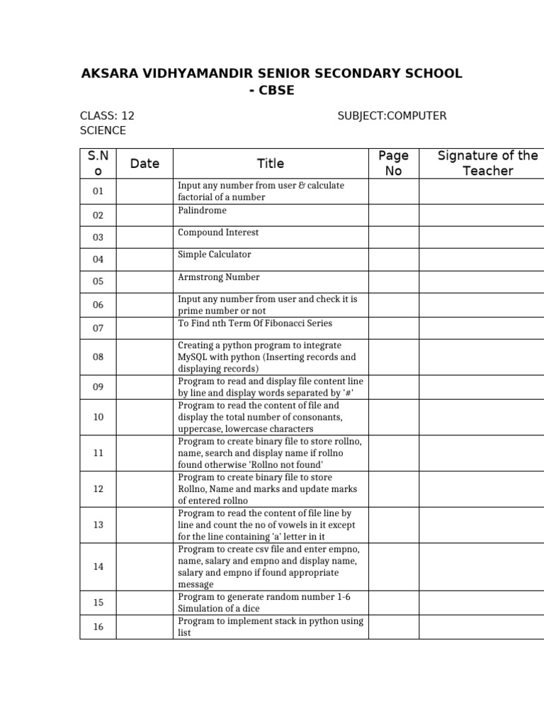 Class 12 Computer Science Projects | PDF
